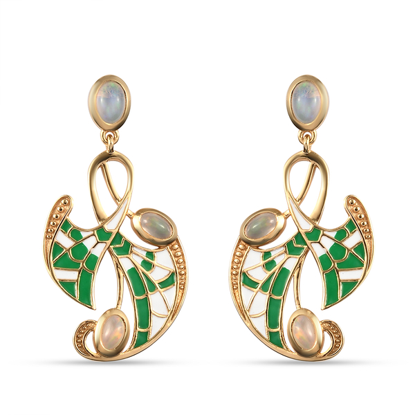 Ethiopian Welo Opal Enamelled Earrings (with Push Back) in Yellow Gold Overlay Sterling Silver 1.21 