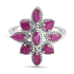 Ruby Cluster Ring in Platinum Overlay Sterling Silver 1.63 Ct.