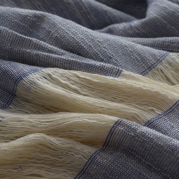 100% Cotton Blue and Off White Colour Kimono (Size 110x75 Cm)