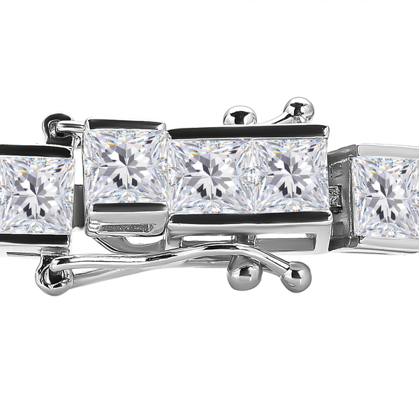 Moissanite Bracelet (Size - 7) in Rhodium Overlay Sterling Silver 14.00 Ct, Silver Wt. 12.40 Gms