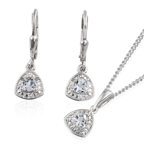 Espirito Santo Aquamarine (Trl), Diamond Pendant With Chain and Lever Back Earrings in Platinum Over
