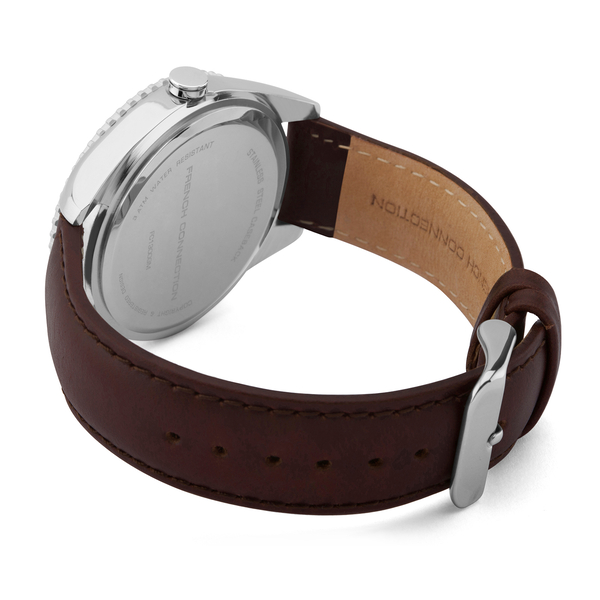 French Connection Analog Brown Dial Watch with Brown Leather Strap