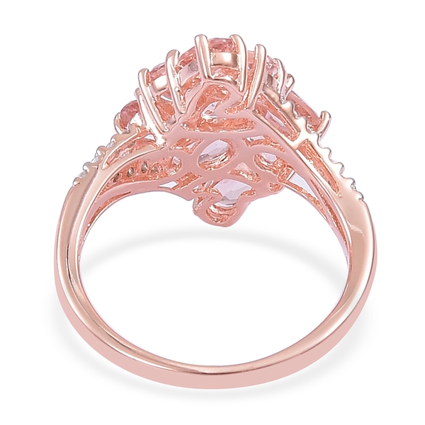Very Limited Edition- Marropino Morganite (Ovl), Natural White Cambodian Zircon Ring in Rose Gold Overlay Sterling Silver 2.150 Ct.