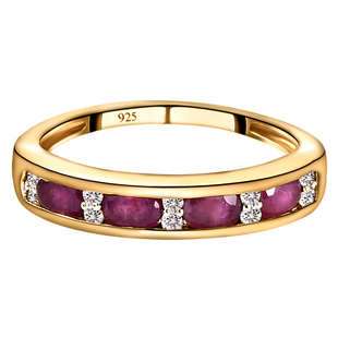 Natural Moroccan Ruby and Natural Cambodian Zircon Half Eternity Band Ring in 14K Gold Overlay Sterl