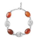 Red Agate and White Austrian Crystal Bracelet (Size- 9) in Silver Tone