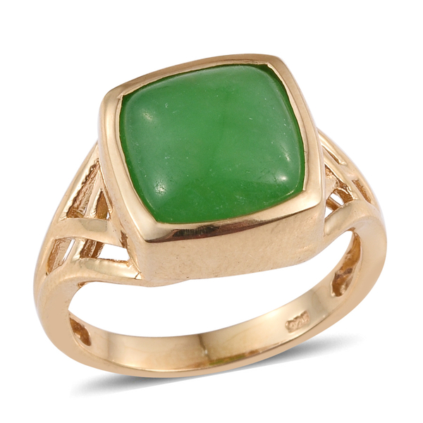 Green Jade (Cush) Ring, Pendant With Chain and Lever Back Earrings in 14K Gold Overlay Sterling Silver 23.500 Ct.