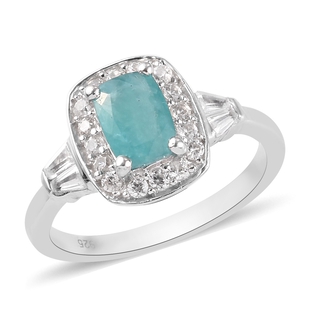 Grandidierite and Natural Cambodian Zircon Ring in Platinum Overlay Sterling Silver 1.49 Ct.
