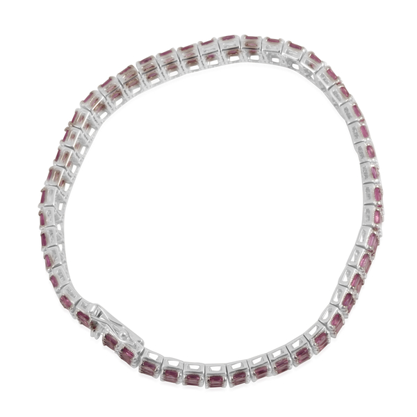 AAA Pink Sapphire (Ovl) Bracelet in Rhodium Plated Sterling Silver (Size 8) 28.000 Ct.