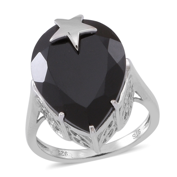 Boi Ploi Black Spinel (Pear) Star Ring in Rhodium Plated Sterling Silver 20.000 Ct.