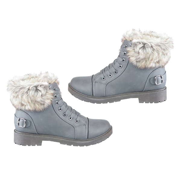 Manchester Closeout GREY PU FUR COLLAR ANKLE BOOT