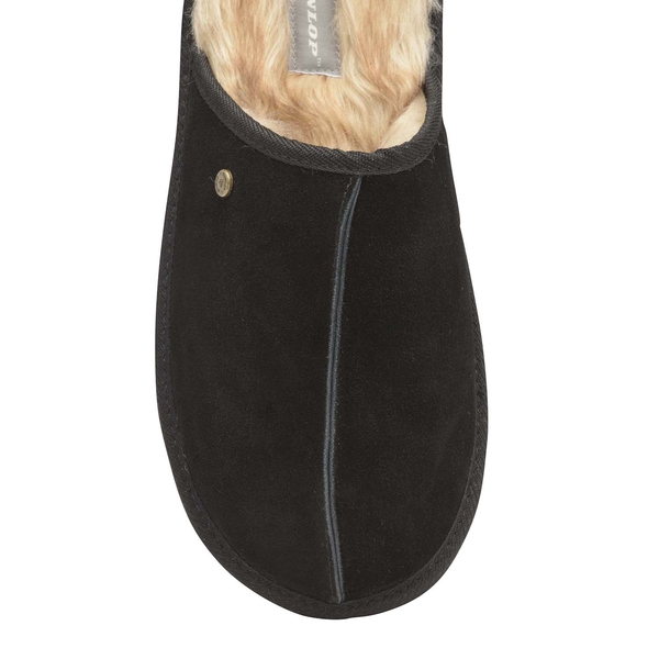 Dunlop Real Suede Memory Foam Fur Lined Mule Slippers (Size 10) - Black