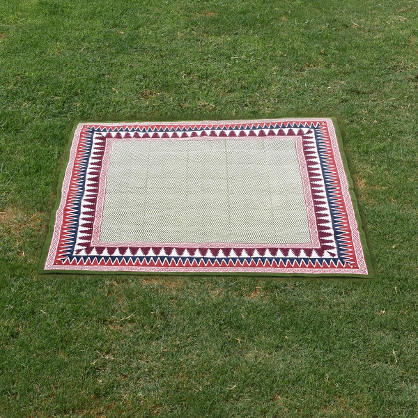 100% Cotton Green, Red and Multi Colour Hand Block Printed Table Cover (Size 150x150 Cm)