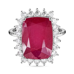 9K White Gold AAA African Ruby and Moissanite Ring 11.36 Ct.