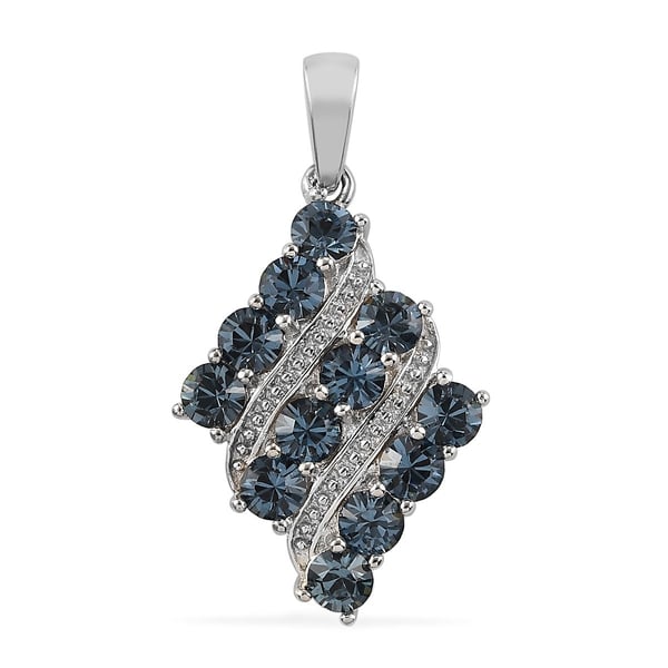Lustro Stella Denim Blue Crystal Pendant in Silver Tone