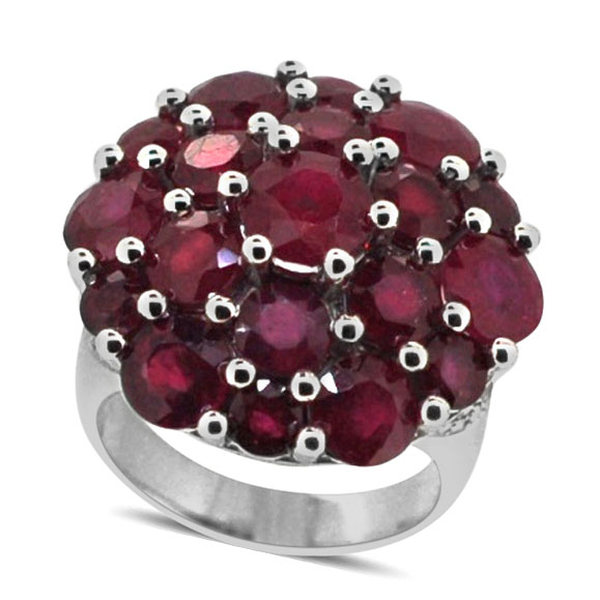 African Ruby (Rnd 1.90 Ct), White Topaz Cluster Ring in Rhodium Plated Sterling Silver 16.250 Ct.