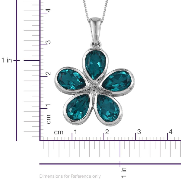 Capri Blue Quartz (Pear) Floral Pendant With Chain in Platinum Overlay Sterling Silver 7.750 Ct.
