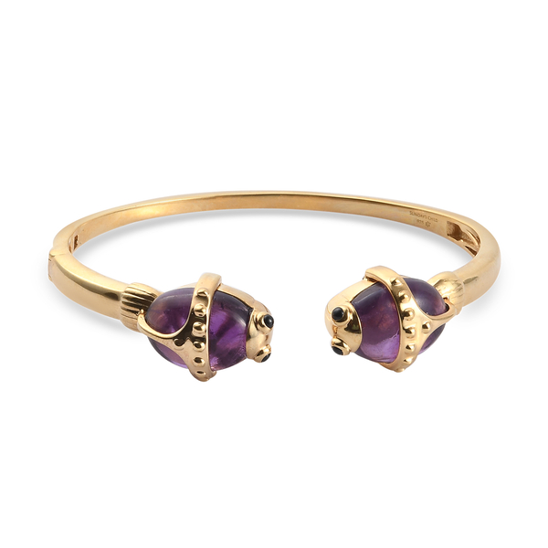 Sunday Child Amethyst and Black Spinel Fish Bangle (Size - 7.5) in 14K Gold Overlay Sterling Silver 