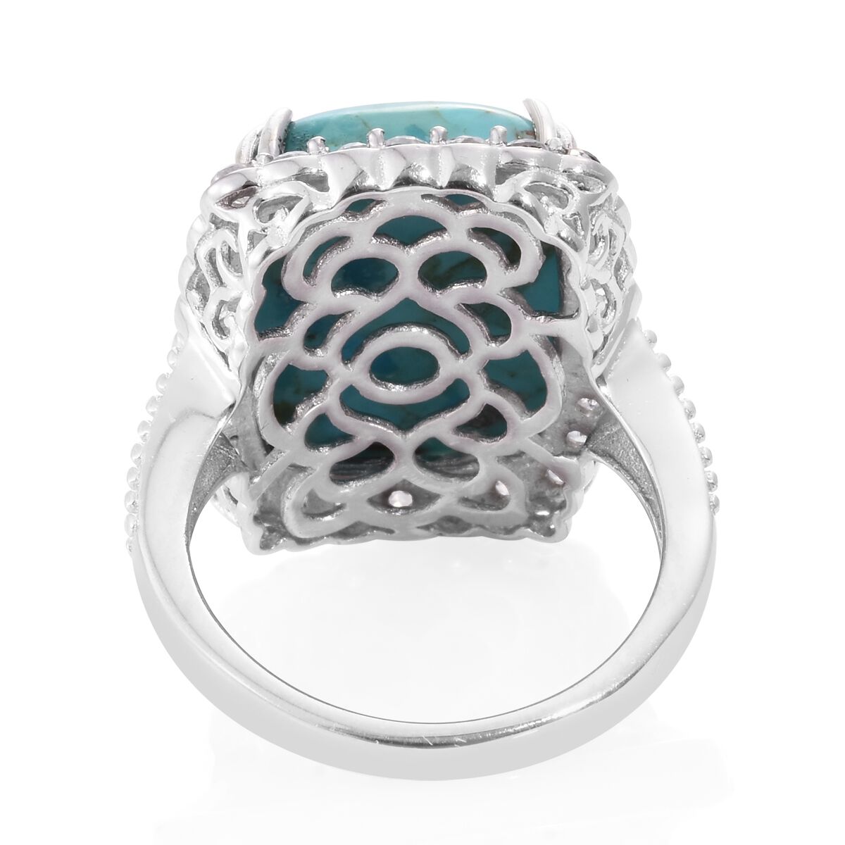Arizona Matrix Turquoise (Cush 13.30 Ct), Natural Cambodian Zircon Ring in Platinum Overlay Sterling Silver 15.500 Ct.
