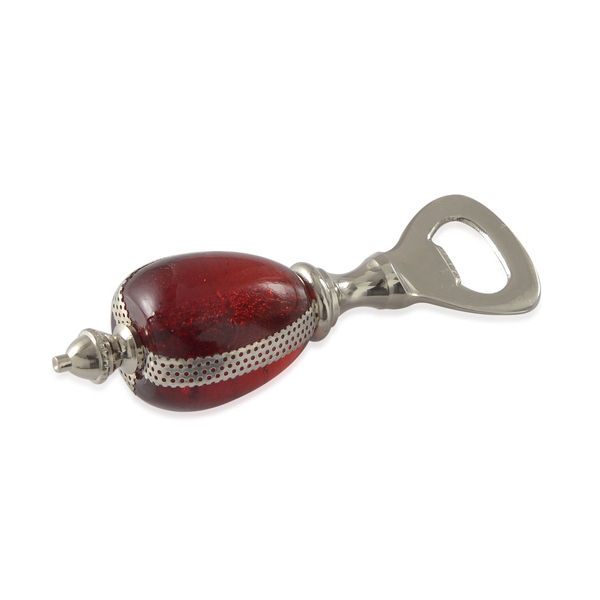 Home Decor - Brass Silver Plated Red Glass Bottle Opener and Cork Stopper in a Box