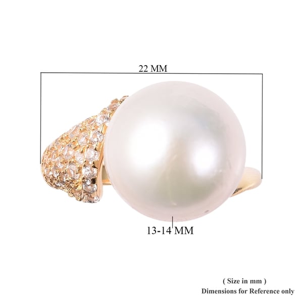 Edison Pearl (Rnd), Natural Cambodian White Zircon Ring in Yellow Gold Plated Sterling Silver