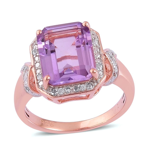 Rose De France Amethyst (Oct 3.75 Ct), White Zircon Ring in Rose Gold Overlay Sterling Silver 3.850 