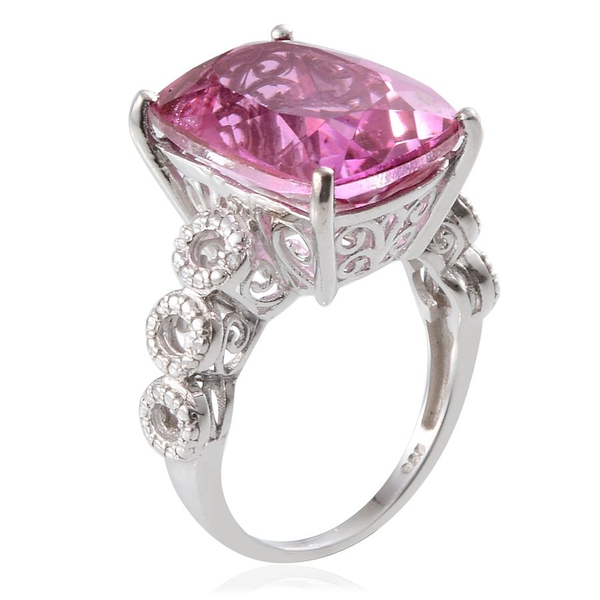 Kunzite Colour Quartz (Cush), Diamond Ring in Platinum Overlay Sterling Silver 14.020 Ct.