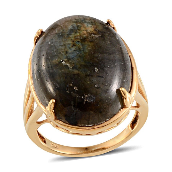 Labradorite (Ovl) Solitaire Ring in 14K Gold Overlay Sterling Silver 32.000 Ct.