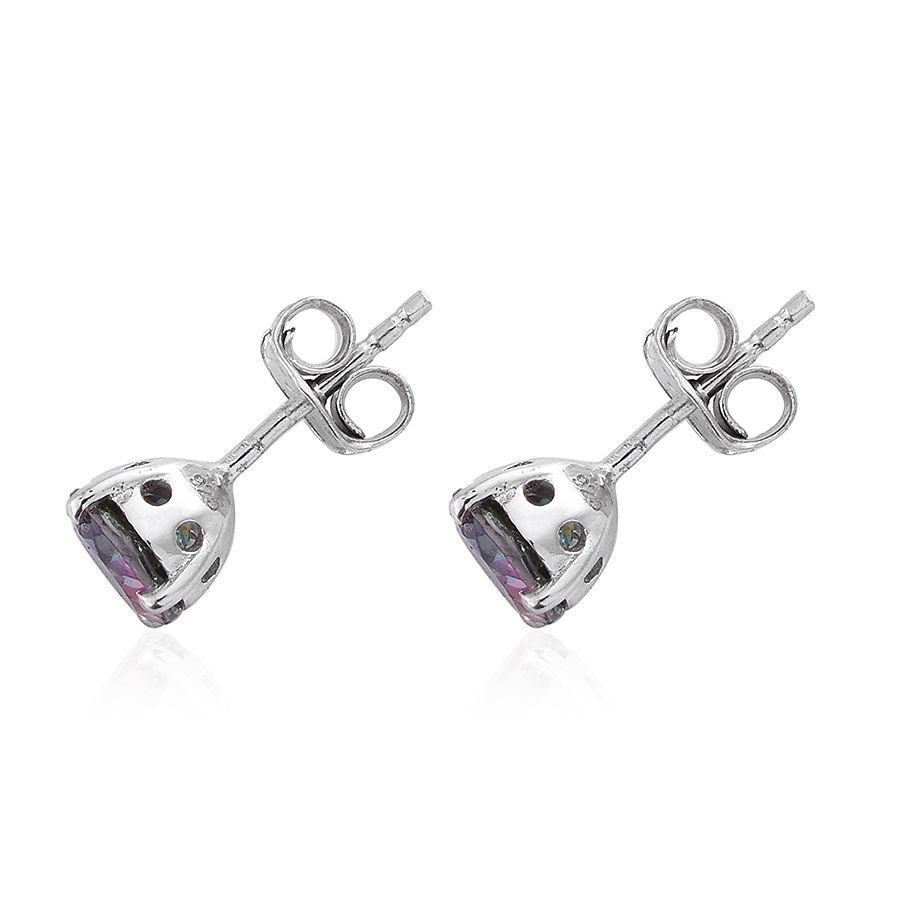 Northern Lights Mystic Topaz (Rnd) Stud Earrings (with Push Back) in Platinum Overlay Sterling Silver 2.000 Ct.