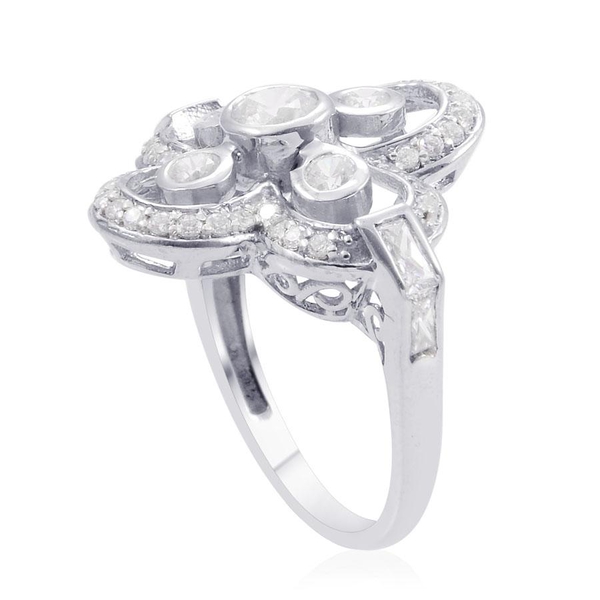 Lustro Stella - Platinum Overlay Sterling Silver (Rnd) Ring Made with Finest CZ 1.834 Ct.
