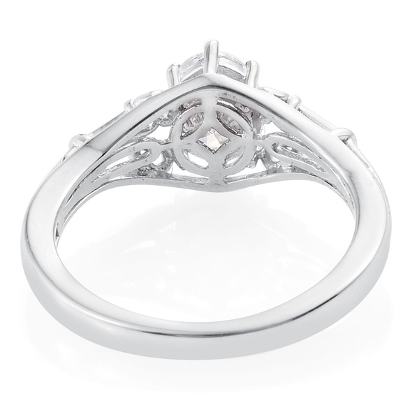 Lustro Stella - Platinum Overlay Sterling Silver (Rnd) Solitaire Ring Made with Finest CZ