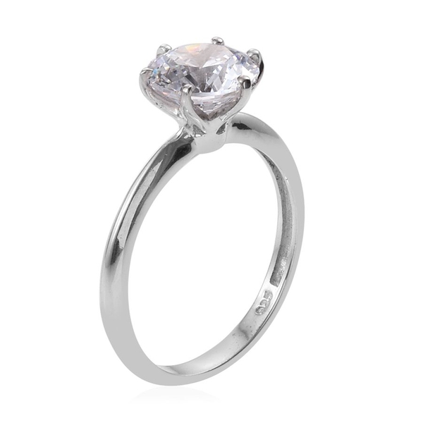 Lustro Stella - Platinum Overlay Sterling Silver (Rnd 8 mm) Ring Made with Finest CZ, Carat wt 3.35 Ct.