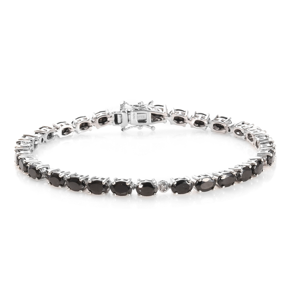 7.05 Ct Shungite and Diamond Tennis Bracelet in Platinum Plated Sterling Silver 11.79 Grams 8 Inch