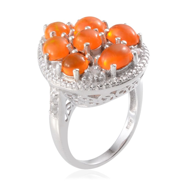 Orange Ethiopian Opal (Rnd 0.50 Ct), White Topaz Ring in Platinum Overlay Sterling Silver 3.000 Ct.