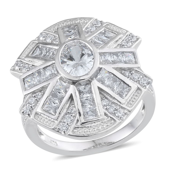 Lustro Stella - Platinum Overlay Sterling Silver (Ovl) Ring Made with Finest CZ