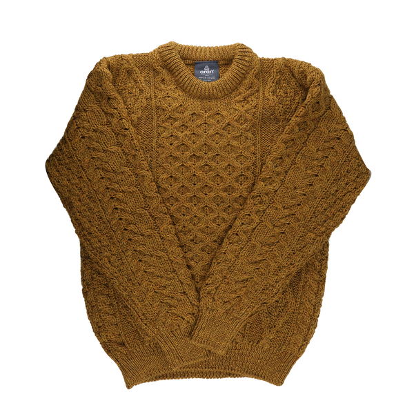 ARAN 100% Pure New Wool Sweater (Size M) - Mustard