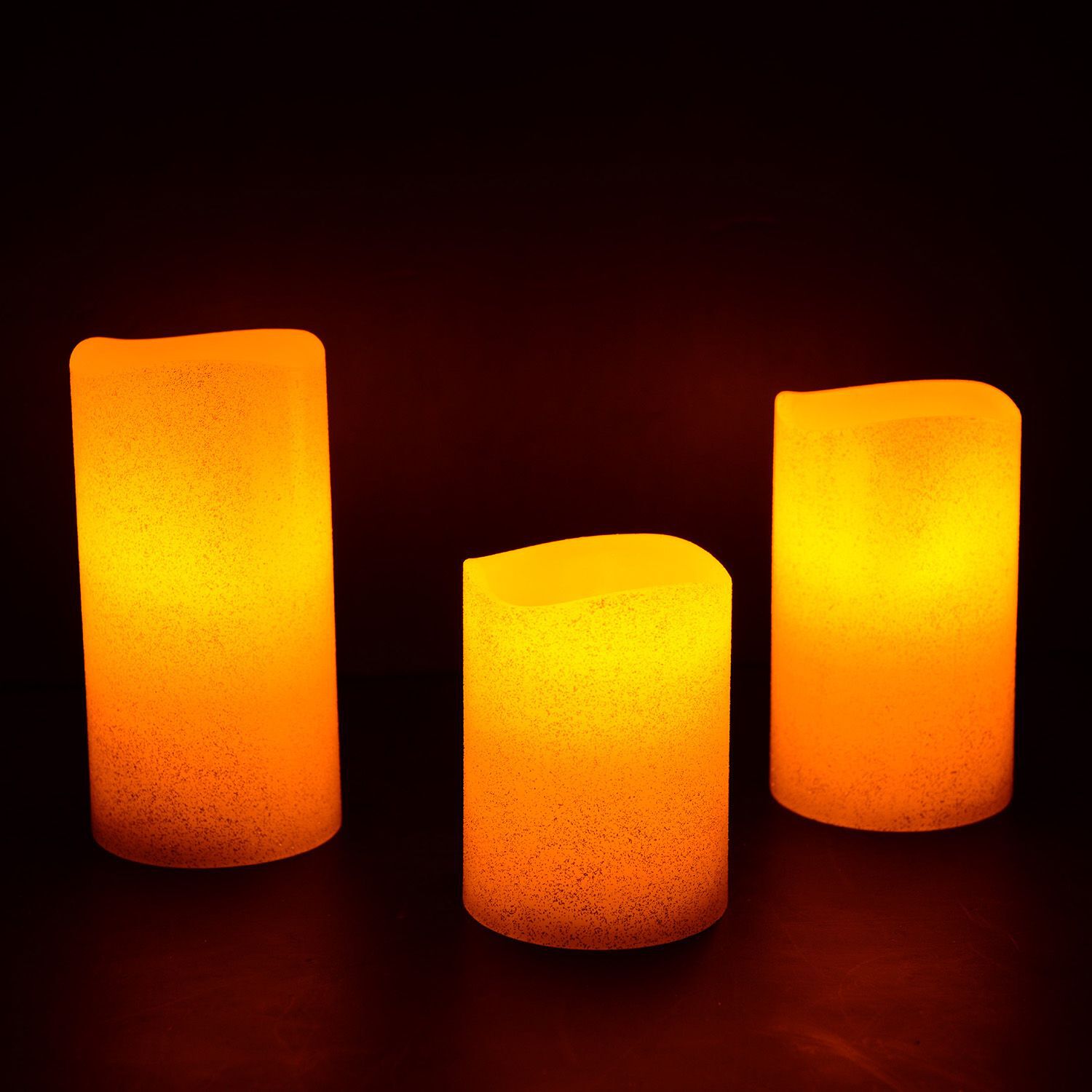 Set of 3 - Silver Colour Flameless Glitter Wax Candles with a Remote Control (Size 7.6x15- 7.6x12- 7.6x10 Cm)