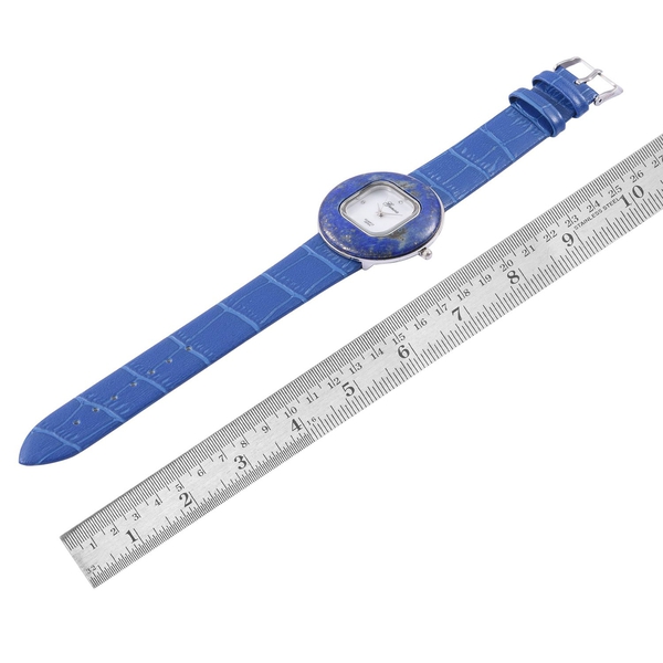 GENOA Japanese Movement White Austrian Crystal Studded White Dial Lapis Lazuli Water Resistant Watch in Silver Tone With Stainless Steel Back and Blue Strap 25.000 Ct.