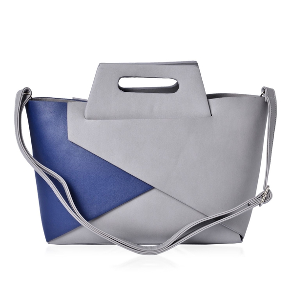 Set of 2 - Royal Blue and Grey Colour Large Tote (Size 40x20x10 Cm) with Grey Colour Small Clutch Bag (Size 25x15 Cm)