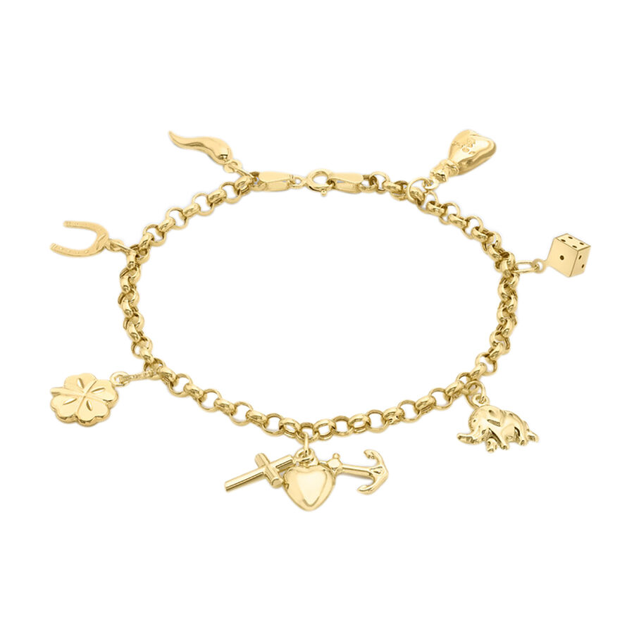 Hatton Garden Close Out 9K Yellow Gold Multi Charm Bracelet (Size 7
