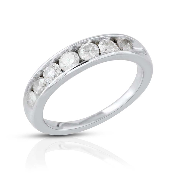 9K White Gold SGL Certified Diamond (Rnd) (I3/G-H) Half Eternity Band Ring 1.000 Ct.