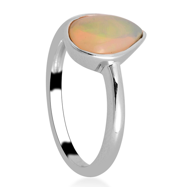 Ethiopian Welo Opal (Pear) Solitaire Ring in Platinum Overlay Sterling Silver 1.050 Ct.
