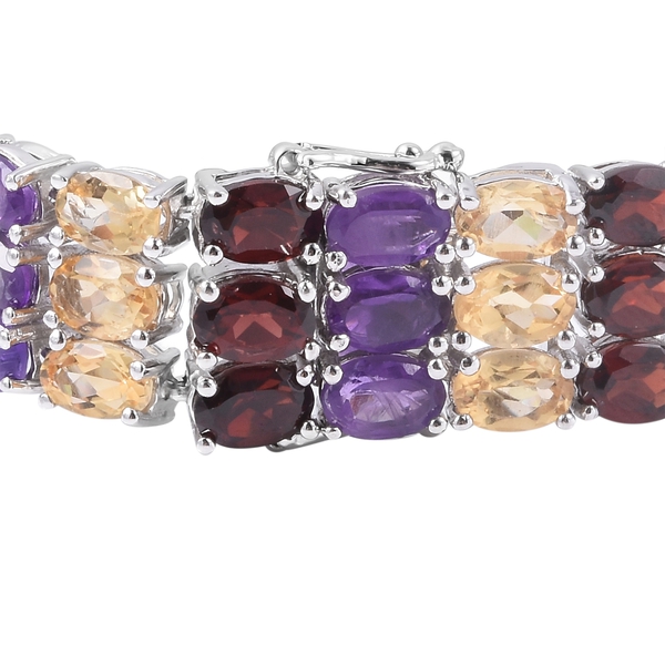 Close Out Deal Mozambique Garnet (Ovl), Sky Blue Topaz, Hebei Peridot, Citrine and Amethyst Bracelet in Rhodium Plated Sterling Silver (Size 7) 42.500 Ct, Silver wt 20.69.