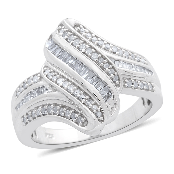 Designer Inspired 0.50 Ct Diamond Cluster Ring in Platinum Plated Sterling Silver 6.10 Grams