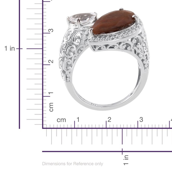 Chocolate Sapphire (Pear 4.00 Ct), White Topaz Ring in Platinum Overlay Sterling Silver 4.750 Ct.