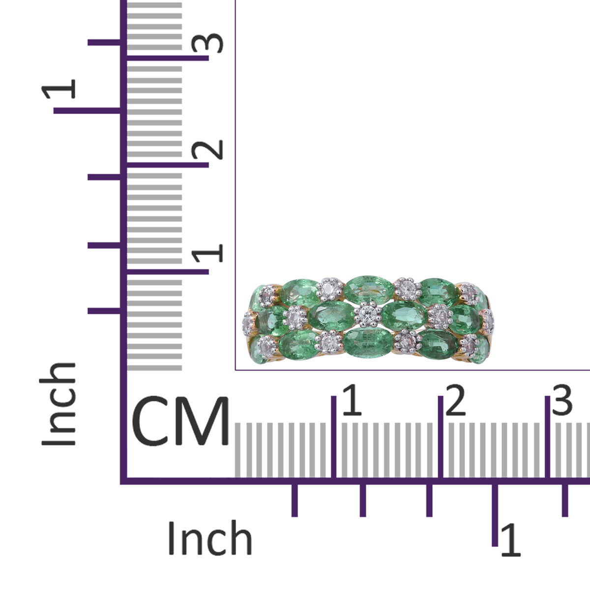 9K Yellow Gold AA Kagem Zambian Emerald (Ovl), Natural White Cambodian Zircon Ring 4.000 Ct.Gold Wt 2.70 Gms