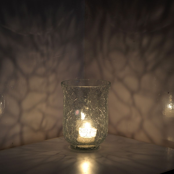 Home Decor - Set of 2 Crackle Glass Transparent Floral Vase or Tea Light Holder