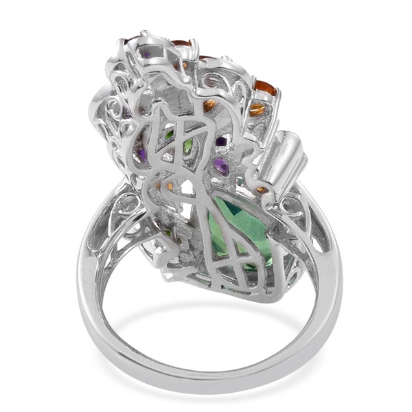Stefy Peacock Quartz (Pear 3.25 Ct), Citrine, Chrome Diopside, Tanzanite, Amethyst and Pink Sapphire Ring in Platinum Overlay Sterling Silver 5.750 Ct.