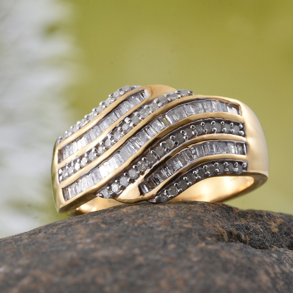 Diamond (Bgt) Ring in 14K Gold Overlay Sterling Silver 0.750 Ct.