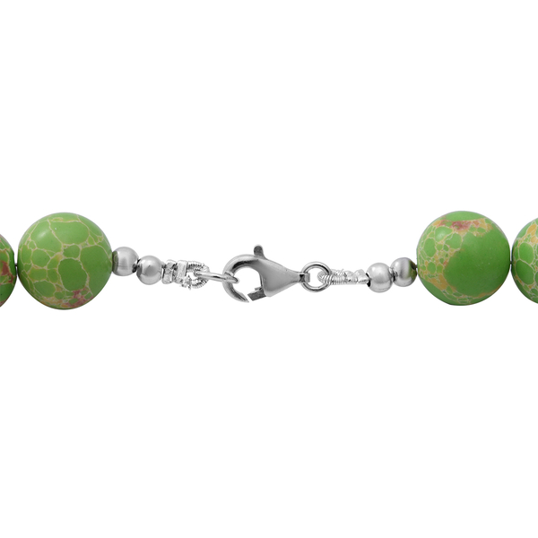 Green Imperial Jasper Beads Necklace (Size 18) in Sterling Silver 250.00 Ct.