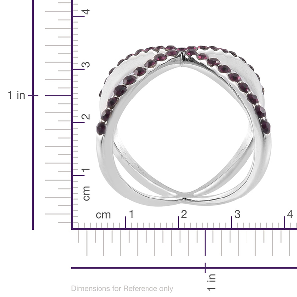 Purple Austrian Crystal Criss Cross Ring in Stainless Steel